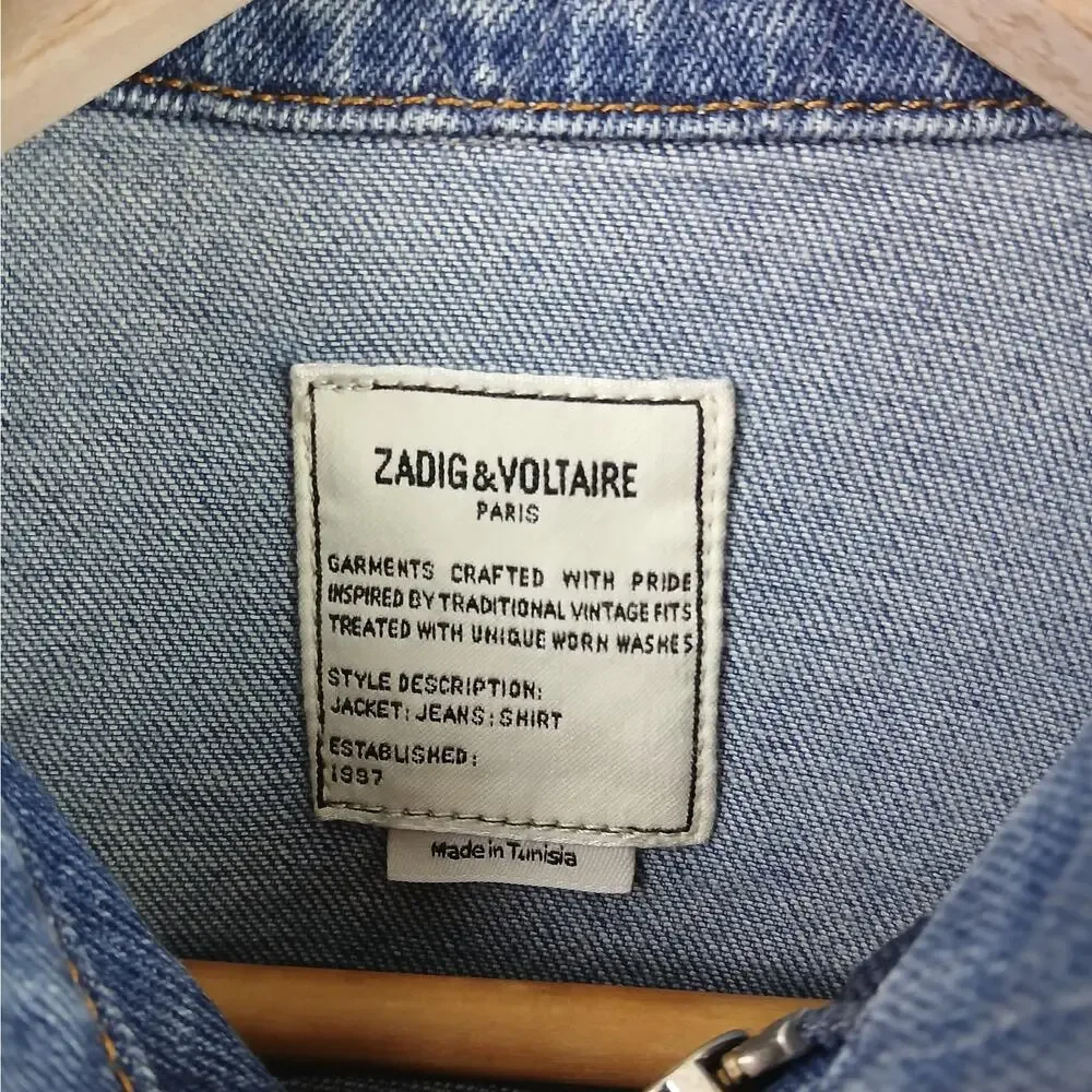 Zadig & Voltaire SZ S Kioky Denim Jacket Faded Stone Wash Slim Silhouette